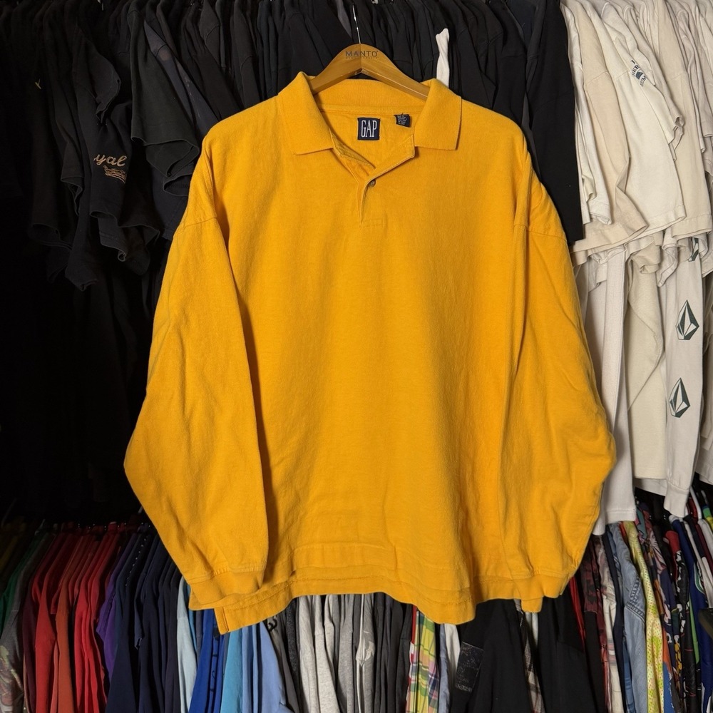 Vintage GAP Longsleeve Polo Shirt Men's XL Yellow 90s Streetwear Retro Boxy 00s
